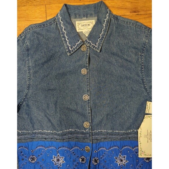 Vtg NWT Tantrums Blue Denim Jacket/Shirt LS Button Front Trim Women's Sz M New - Picture 6 of 11